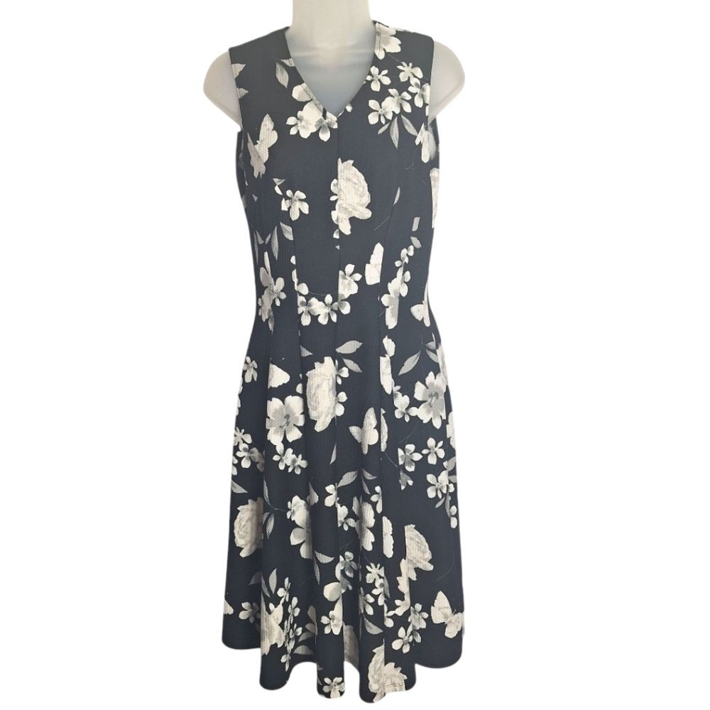 Elle Floral Sleeveless Midi Dress Flowy Garden Party Career XS Womens
